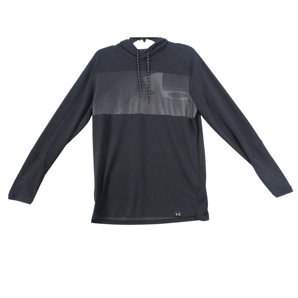 Under Armour Mens Fitted Hoodie Black Grey Striped Graphic Pullover MD 6169